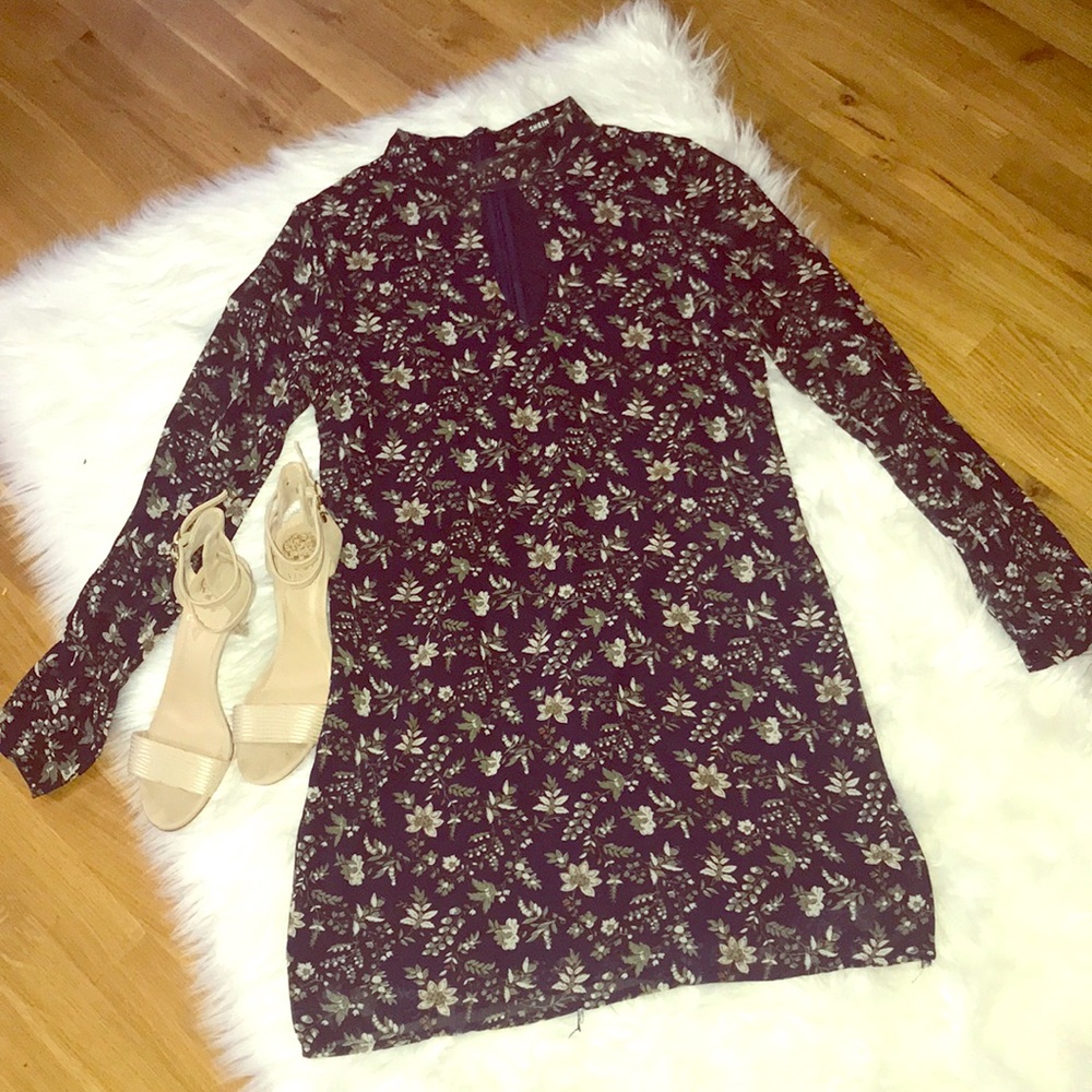 Navy floral shift dress with collar